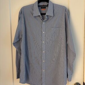 Van Heusen Traveler Blue Fine Checked Button Down Large Long Sleeve 16-16.5